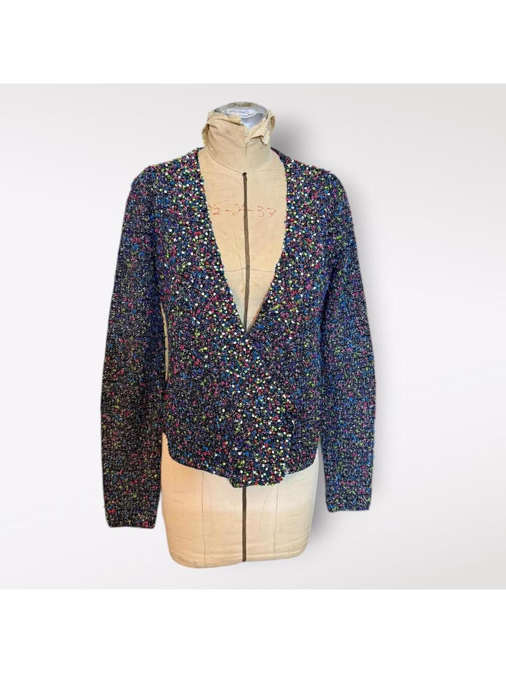 Diane von Furstenberg Textured Multicolor Beaded Cardigan Sweater